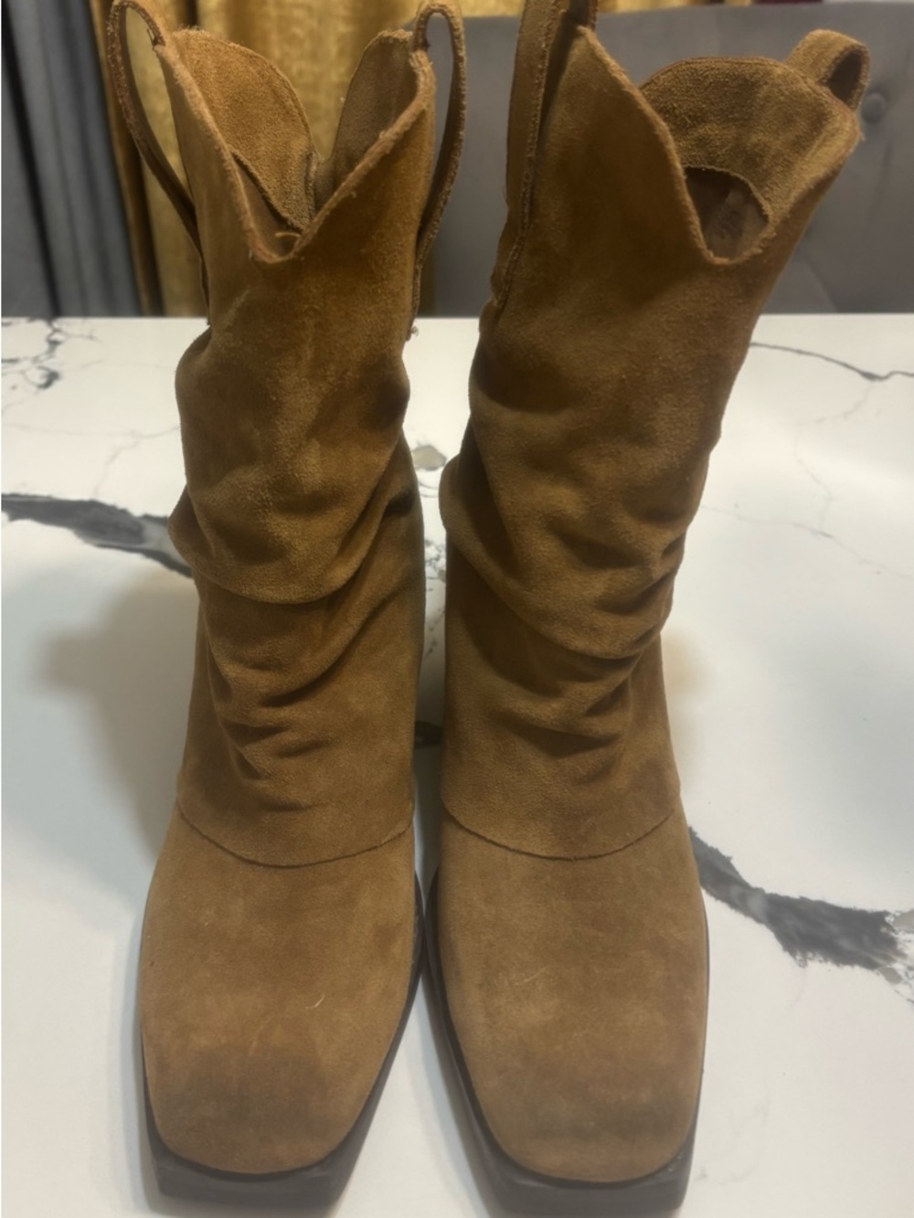 Steve Madden Tan Suede Slouchy Western Ankle Boots